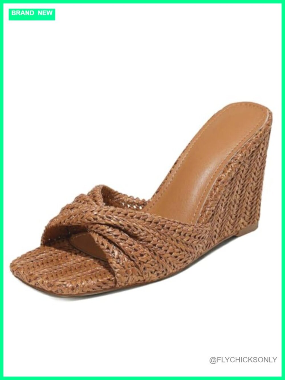 Woven Straw Wedge Sandals Slip On Twist Bow Beach Summer Mules